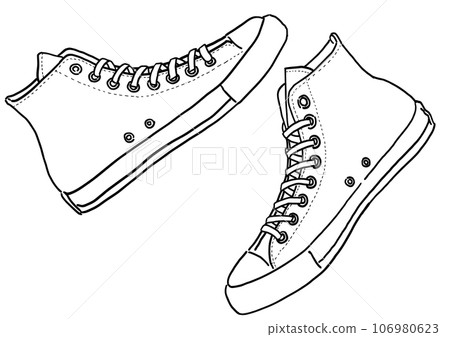 Line drawing illustration of sneakers 106980623