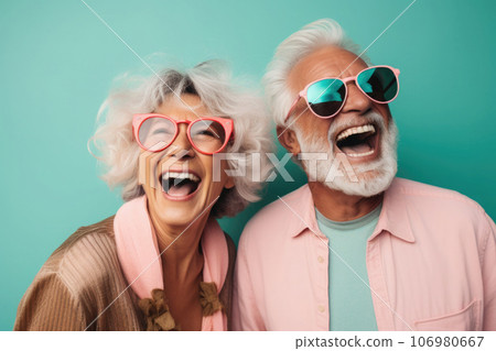 Portrait of happy middle aged couple. Generative AI 106980667