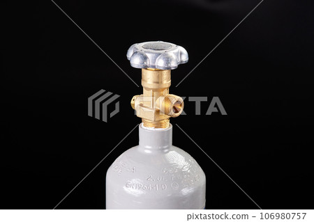 The upper part of the cylinder with a CO2 regulator for supplying gas to the aquarium 106980757