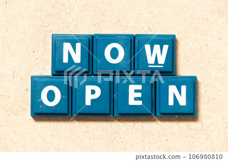 Tile alphabet letter in word now open on wood background Tile alphabet letter in word now open on wood background 106980810