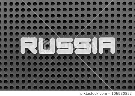 White alphabet letter in word russia on black pegboard background White alphabet letter in word russia on black pegboard background 106980832