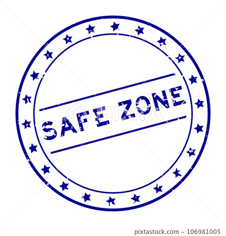 Grunge blue safe zone word round rubber seal stamp on white background 106981005