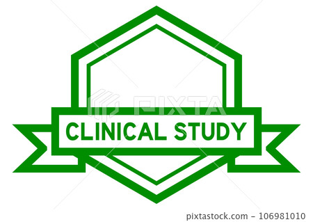 Vintage green color hexagon label banner with word clinical study on white background Vintage green color hexagon label banner with word clinical study on white background 106981010