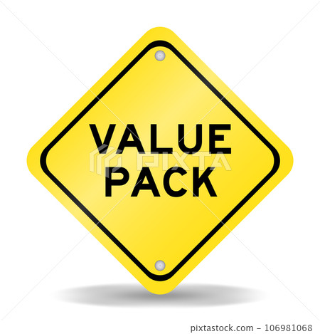 Yellow color transportation sign with word value pack on white background 106981068