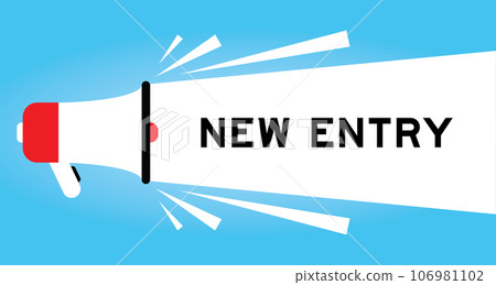 Color megaphone icon with word new entry in white banner on blue background 106981102