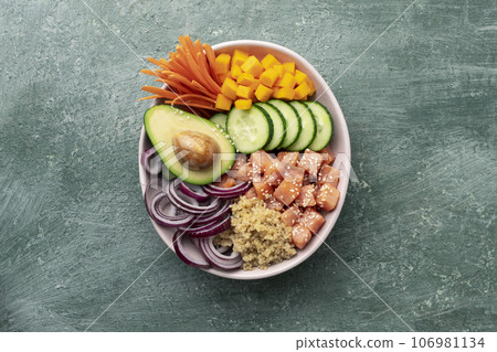 poke bowl salmon with quinoa and vegetables poke bowl salmon with quinoa and vegetables 106981134