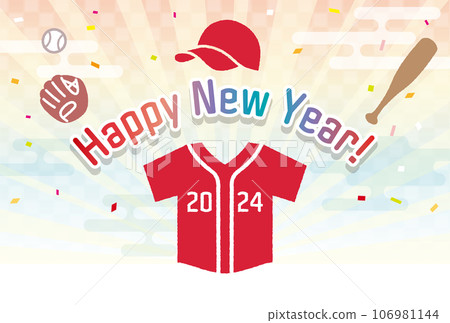New Year's card with baseball/softball motif 2024 Red uniform, horizontal format, no greeting text New Year's card with baseball/softball motif 2024 Red uniform, horizontal format, no greeting text 106981144