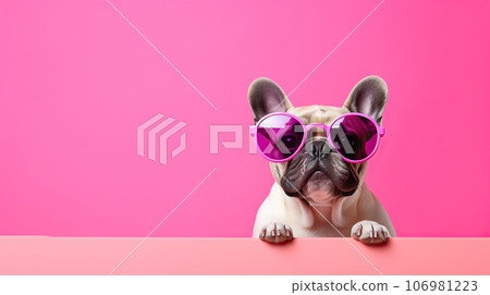 Cute and funny French Bulldog in trendy sunglass on isolated background.animal summer holiday concept.Created with Generative AI technology Cute and funny French Bulldog in trendy sunglass on isolated background.animal summer holiday concept.Created with Generative AI technology 106981223