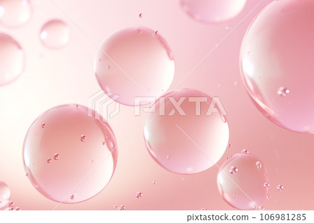 Close up of water with bubbles on a pink background for cosmetic background.Created with Generative AI technology. 106981285