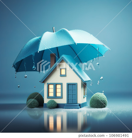 House under the umbrella protection, insurance and Real estate concept 106981491