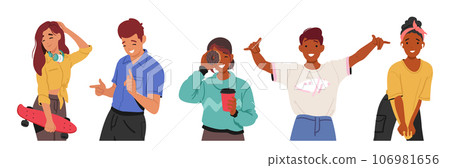 Teenagers Confidently Striking Various Poses, Exuding Self-expression And Youthful Energy Through Their Body Language Teenagers Confidently Striking Various Poses, Exuding Self-expression And Youthful Energy Through Their Body Language 106981656