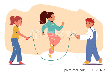 Kids Love Jumping Rope, Children Characters Engage in Fun Playful Activity That Improves Coordination, And Endurance 106981664