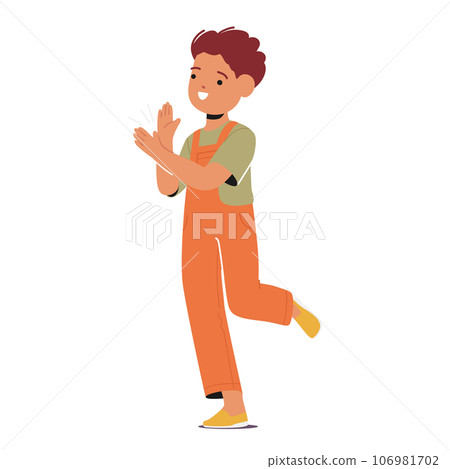 Little Kid Character Clapping. Isolated Young Boy Claps His Tiny Hands With Glee, Eyes Sparkling A Symphony Of Innocence 106981702