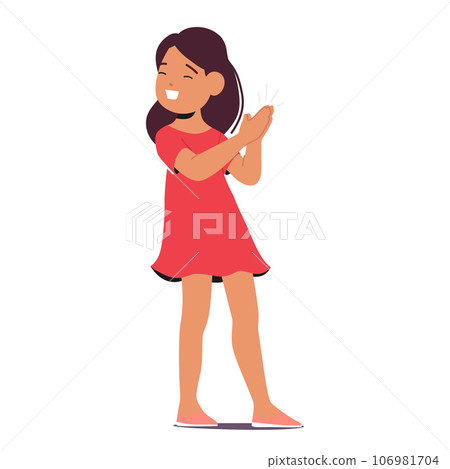 Young Child Girl Character Gleeful And Full Of Joy, Claps Her Hands Together, Expressing Excitement And Appreciation 106981704