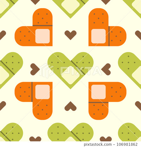 Flat cute seamless pattern of medical plaster with hearts. Flat cute seamless pattern of medical plaster with hearts. 106981862