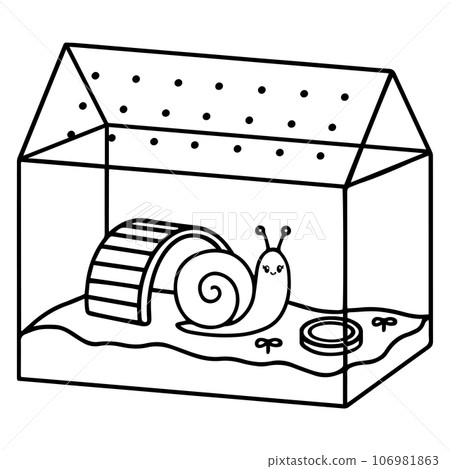 Cute pet snail in a terrarium vector illustration. Cute pet snail in a terrarium vector illustration. 106981863