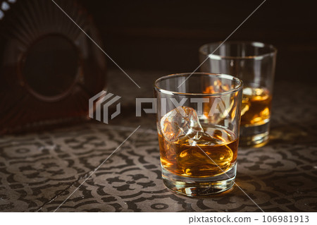 Whiskey with ice in glasses Whiskey with ice in glasses 106981913