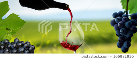 Wine glass with pouring red wine 106981930