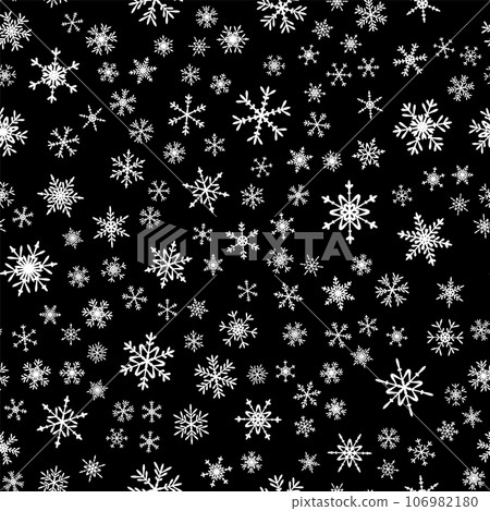 Snowflakes seamless pattern for Christmas holidays. Xmas snowflake ornament for winter holidays greeting card or wrapper. Christmas snowfall texture. 106982180