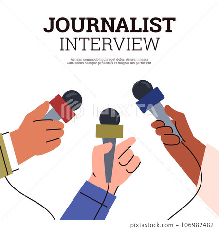 Journalist interview poster with text, flat vector illustration on white background. 106982482