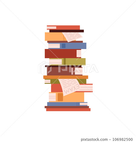 High stack of books, vector school exam textbooks and literature, dictionaries and encyclopedias, library or bookstore High stack of books, vector school exam textbooks and literature, dictionaries and encyclopedias, library or bookstore 106982500