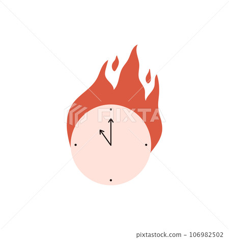 Clock on fire, cartoon flat vector illustration isolated on white background. Clock on fire, cartoon flat vector illustration isolated on white background. 106982502