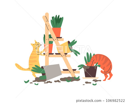 Cats left unattended make a mess, flat cartoon vector illustration isolated. Cats left unattended make a mess, flat cartoon vector illustration isolated. 106982522