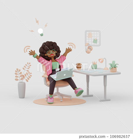 Excited emotioanl african american girl happy of creative development idea for online project. Excited emotioanl african american girl happy of creative development idea for online project. 106982637
