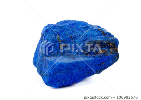 Macro Azurite mineral stone with Pyrite inserts on a white background 106982670
