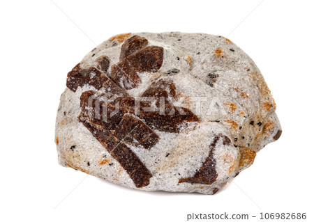 macro mineral stone Staurolite on a white background 106982686