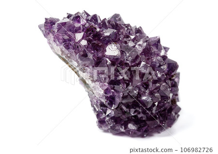 Macro mineral stone Amethysts eye crystals on white background 106982726