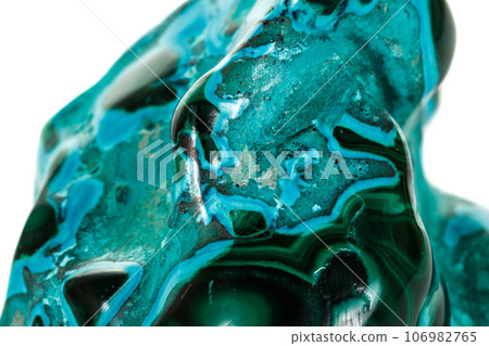 Macro mineral stone malachite Chrysocolla on a white background Macro mineral stone malachite Chrysocolla on a white background 106982765