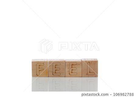 Wooden cubes with letters feel on a white background 106982788