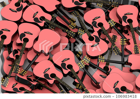 Heap of flying acoustic guitars isolated on white background. 106983418