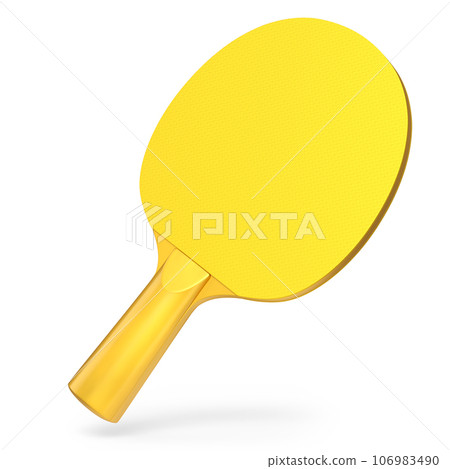 Yellow ping pong racket for table tennis isolated on white background 106983490