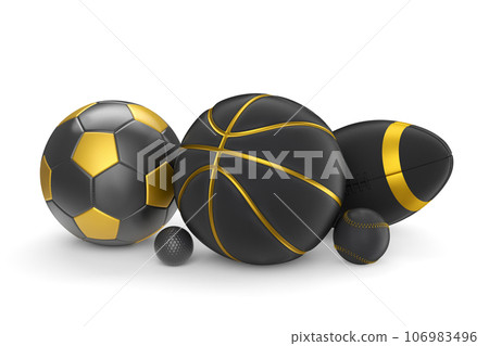 Set of black ball like basketball, american football and golf isolated on white Set of black ball like basketball, american football and golf isolated on white 106983496