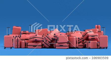 Pile of suitcase or baggages isolated on blue background. 106983509