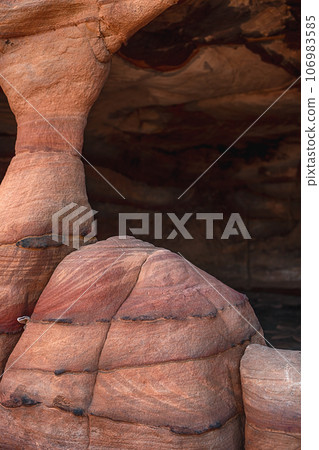 Close-up view of the sandstone rocks during the day in the Siq Gorge, Petra, Jordan 106983585