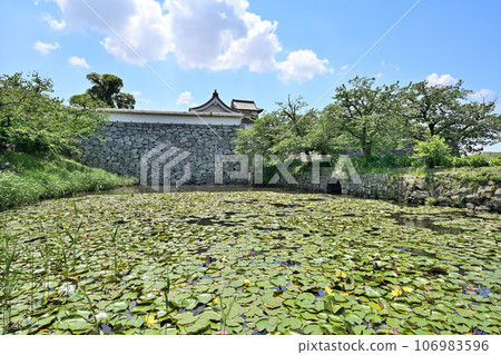 Scenery of blue sky and Fukuoka Castle, stone wall and turret Scenery of blue sky and Fukuoka Castle, stone wall and turret 106983596