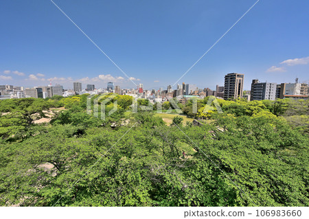 Scenery of blue sky and Fukuoka Castle, stone wall and turret 106983660