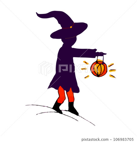 Witch with lantern in hand. Magical, occult Isolated vector illustration. Halloween doodle icon. 106983705