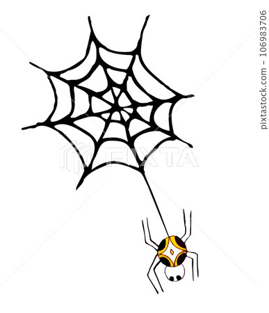 Vector doodle Cobweb, spider web with spider icon for Halloween. Simple Line art illustration. Vector doodle Cobweb, spider web with spider icon for Halloween. Simple Line art illustration. 106983706