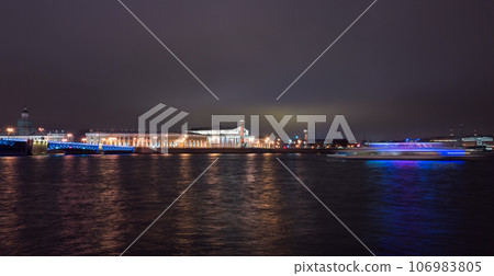 Night cityscape of Saint Petersburg, Russia. Neva river panorama 106983805