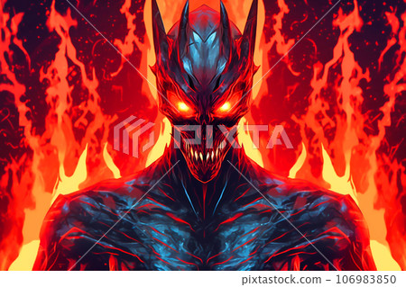 Horror character of demon skeleton with fire flame, Generative AI 106983850