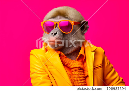 Heavy Macaque Anthropomorphic Bright Colors Trendy, Generative AI 106983894