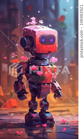 Lovely Cute Robot with a cute little nose wiry arm, Generative AI Lovely Cute Robot with a cute little nose wiry arm, Generative AI 106983921