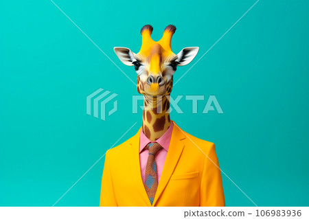 Heavy Giraffe Anthropomorphic Bright Colors Trendy, Generative AI 106983936