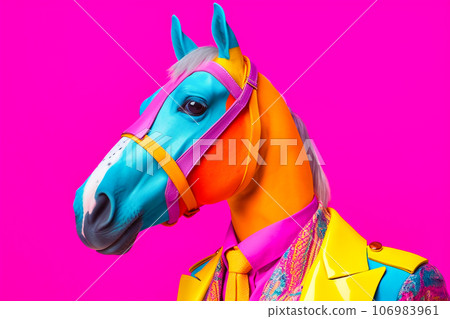 Heavy funny horse anthropomorphic bright colors, Generative AI Heavy funny horse anthropomorphic bright colors, Generative AI 106983961