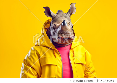 Heavy fun Yunnan rhinoceros anthropomorphic bright, Generative AI 106983965