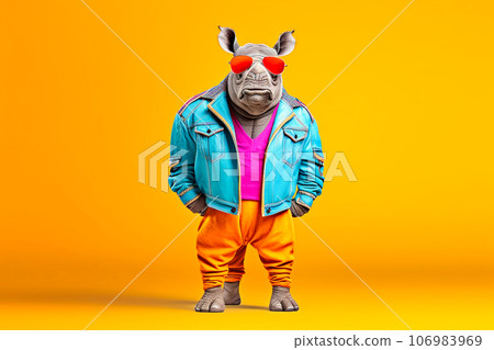 Heavy fun Yunnan rhinoceros anthropomorphic bright, Generative AI 106983969